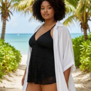 NEW Alisha Levine One Piece Black Lace Swimsuit Women’s‎ Sz 24W NWT